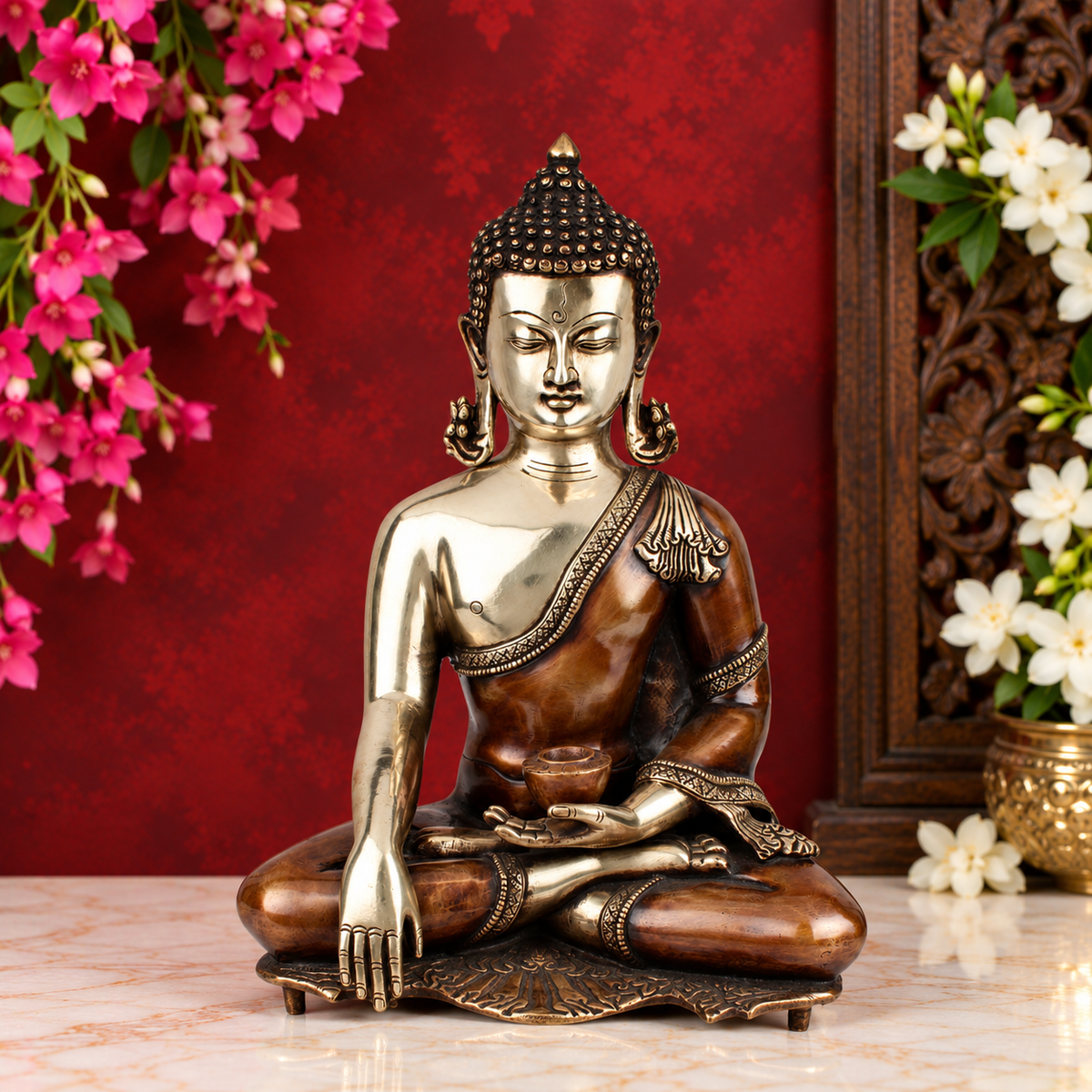 पीतल भूमिसपर्शा बुद्ध, वज़न 10 किलो और ऊंचाई 16 इंच