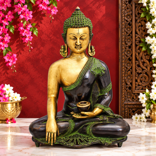पीतल की प्राचीन बुद्ध प्रतिमा, वज़न 9.7 किलोग्राम और ऊंचाई 1.6 इंच