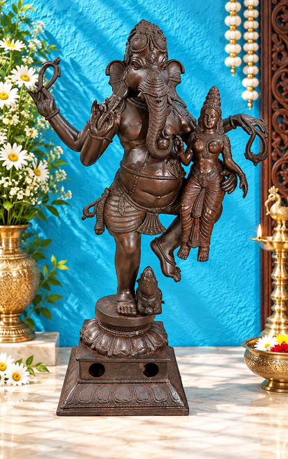 ब्रासुर® लार्ज डांसिंग गणेश विथ कंसोर्ट | शुद्ध पीतल | ऊंचाई 65 इंच और वज़न 153 किलोग्राम