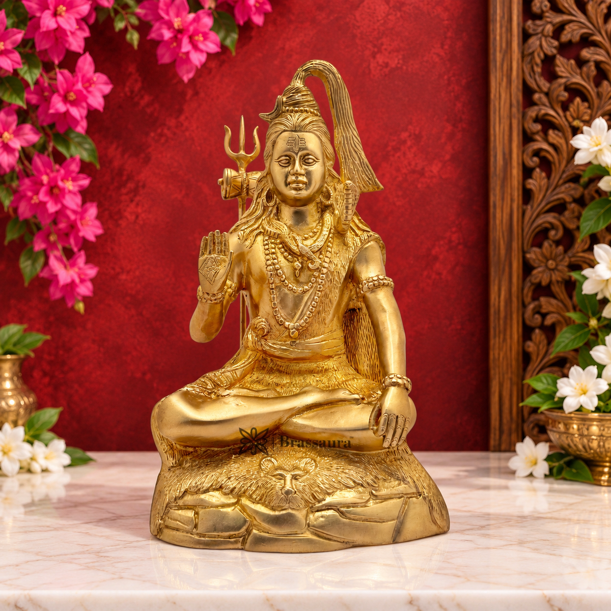 ब्रासौड़ा® ब्रास शिव मूर्ति | जटिल हस्तनिर्मित प्रतिमा | ऊंचाई 13.5 इंच