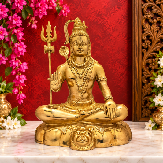 ब्रासौर्रा® प्रीमियम पीतल भगवान शिव मूर्ति - ऊंचाई 19.2 इंच | आध्यात्मिक उपयोग