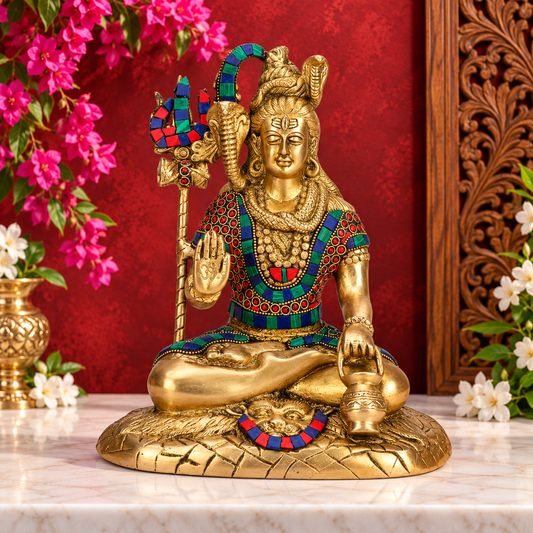 ब्रेसौरा® पीतल की शिव प्रतिमा रत्न जड़ित –– ऊँचाई 11.2 इंच | पारंपरिक सजावट