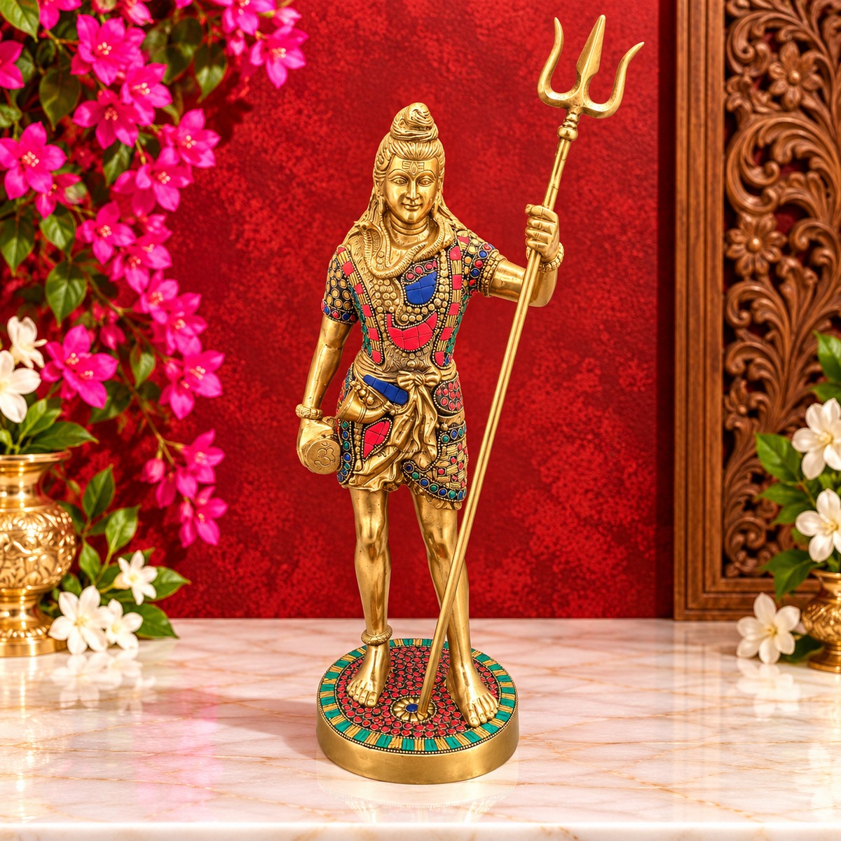 ब्रासौर® ब्रास जेम स्टोन वर्क शिव प्रतिमा – ऊँचाई 25.2 इंच | दिव्य सजावट और पूजा