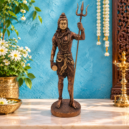 Brassaura® Brass Gemstone Work Shiva Idol with Intricate Traditional Detailing | Pure Superfine Brass Handcrafted Murti | Brass Statue for Home Temple, Pooja Room | Height 25.2 Inches | Weight 10 Kgs