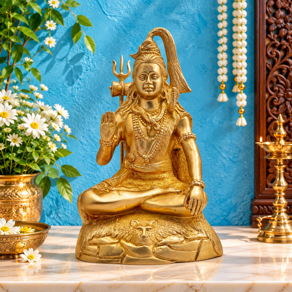 Brassaura® ब्रास भगवान शिव की मूर्ति – ऊँचाई 14.8 इंच | दिव्य मंदिर उपयोग