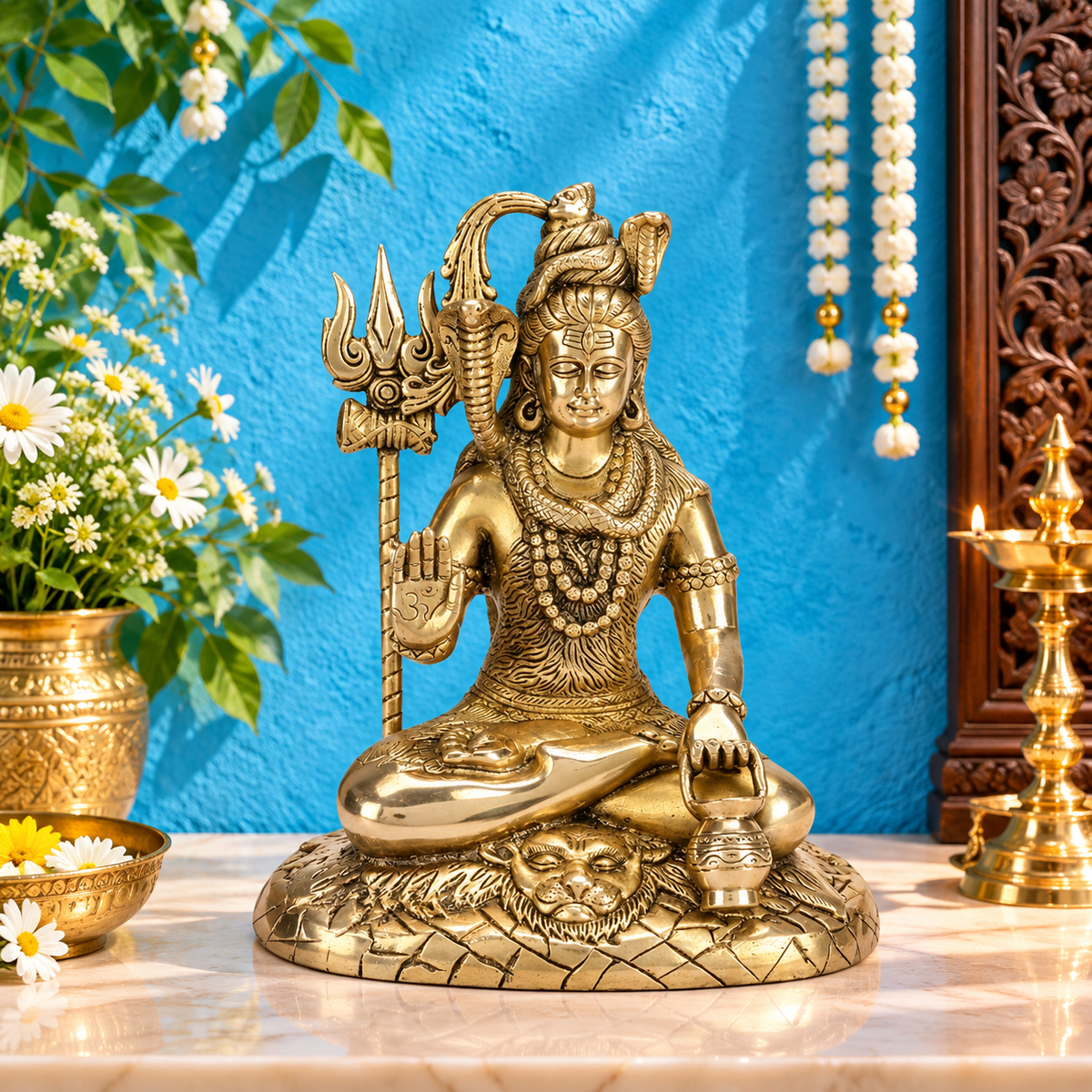Brassaura® Traditional Brass Lord Shiva Murti | Pure Superfine Brass Handcrafted Murti | Brass Statue for Home Temple, Pooja Room | Height 11.2 Inches | Weight 4.1 Kgs