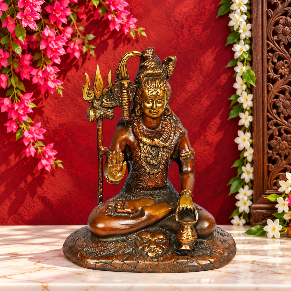 Brassaura® Brass Gemstone Work Shiva Idol with Vibrant Gemstone Detailing | Pure Superfine Brass Handcrafted Murti | Brass Statue for Home Temple, Pooja Room | Height 11.2 Inches | Weight 4.4 Kgs