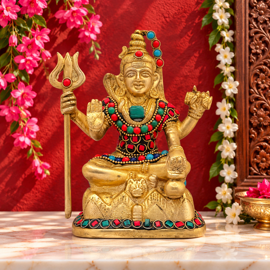Brassaura® ब्रास रत्न कार्य भगवान शिव प्रतिमा – ऊंचाई 5.6 इंच | आध्यात्मिक उपहार