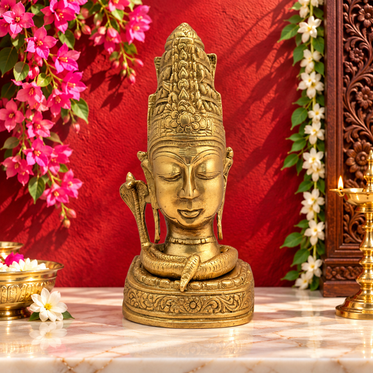 ब्रासौर® पीतल शिव मुख मूर्ति, ऊँचाई 9.2 | हिंदू मंदिर की मूर्ति