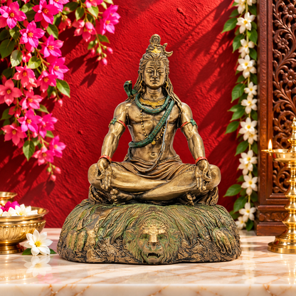 Brassaura® Resin Mahadev Lord Shiva Statue with Intricate Traditional Detailing | Spiritual Décor for Home Temple, Pooja Room | Height 4.8 Inches | Weight 0.4 Kgs