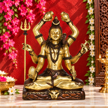 Brassaura® Grand 6-Hand Lord Shiva Statue | Pure Superfine Brass Handcrafted Murti | Brass Statue for Home Temple, Pooja Room | Height 30 Inches | Weight 65 Kgs