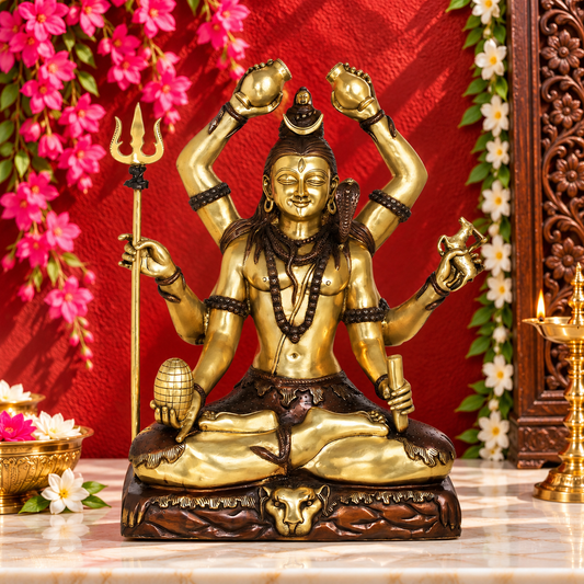 ब्रासौराह® ब्रास 6 हैंड शिव स्टैच्यू – ऊँचाई 30 | हिंदू भक्ति
