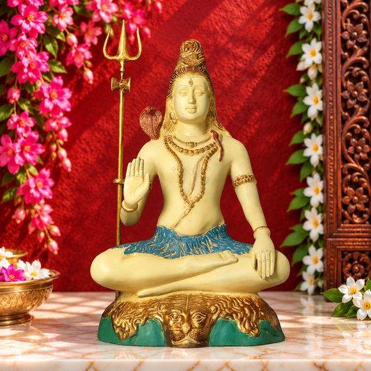 ब्रासौड़ा® सुरुचिपूर्ण लघु पीतल शिव मूर्ति - ऊंचाई 24.5 इंच | हिंदू देवता की प्रतिमा
