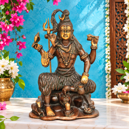 Brassaura® Brass Lord Shiva Idol with Intricate Traditional Detailing | Pure Superfine Brass Handcrafted Murti | Brass Statue for Home Temple, Pooja Room | Height 13 Inches | Weight 18 Kgs
