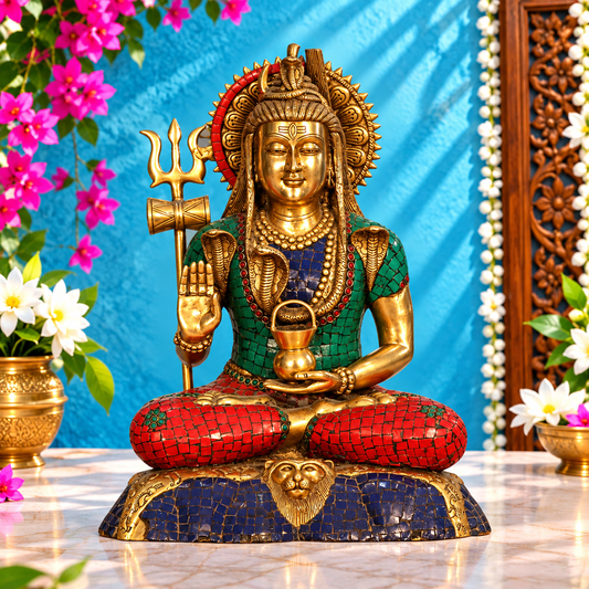 ब्रसौरा® भगवान शिव रत्न पीतल की मूर्ति – ऊंचाई 17.5 इंच | मंदिर एवं गृह सज्जा