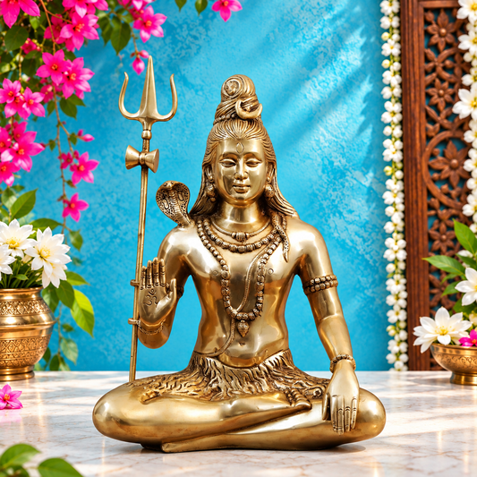 ब्रैसौरा® कलात्मक छोटी पीतल की शिव प्रतिमा – ऊंचाई 19 इंच | भक्तिमय मूर्ति