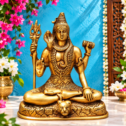 ब्रैसौरा® ब्रास भगवान शिव मूर्ति - ऊंचाई 8 इंच | पवित्र गृह सज्जा