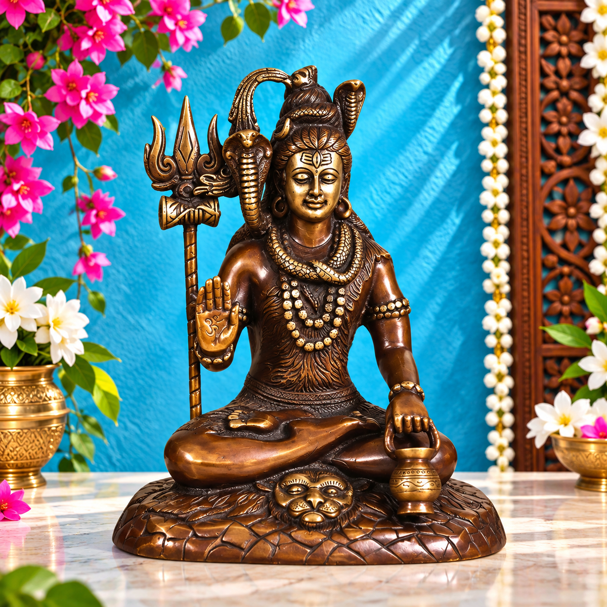 ब्रासौर® प्रीमियम पीतल भगवान शिव की मूर्ति – ऊँचाई 10 इंच | आध्यात्मिक प्रतिमा