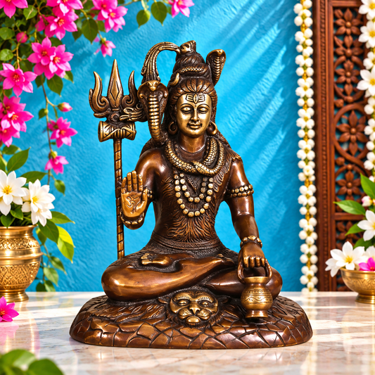 ब्रासौर® प्रीमियम पीतल भगवान शिव की मूर्ति – ऊँचाई 10 इंच | आध्यात्मिक प्रतिमा