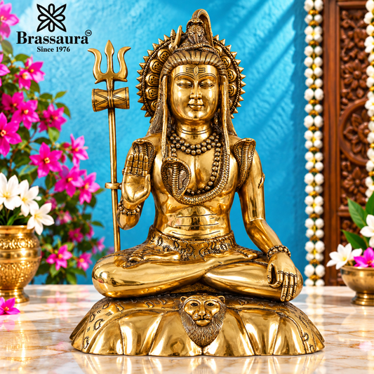 ब्रसौरा® हस्तनिर्मित पीतल शिव मूर्ति - ऊँचाई 17 इंच | मंदिर एवं गृह सज्जा