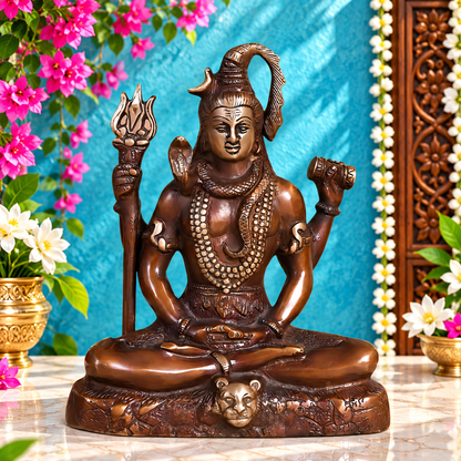 Brassaura® Elegant Brass Lord Shiva Idol with Intricate Traditional Detailing | Pure Superfine Brass Handcrafted Murti | Brass Statue for Home Temple, Pooja Room | Height 8 Inches | Weight 2.36 Kgs