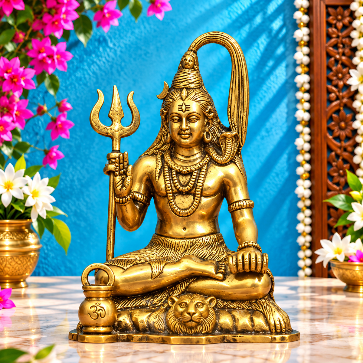 Brassaura® Elegant Brass Lord Shiva Idol with Intricate Traditional Detailing | Pure Superfine Brass Handcrafted Murti | Brass Statue for Home Temple, Pooja Room | Height 7 Inches | Weight 1.3 Kgs