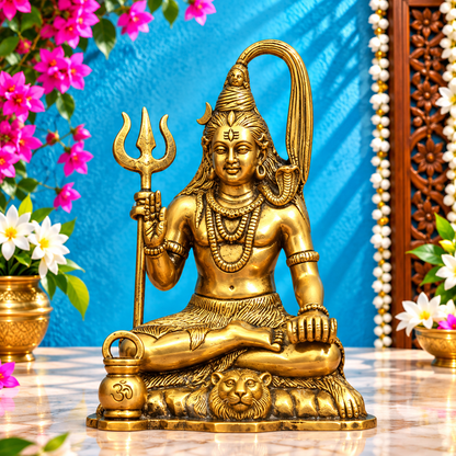 Brassaura® Elegant Brass Lord Shiva Idol with Intricate Traditional Detailing | Pure Superfine Brass Handcrafted Murti | Brass Statue for Home Temple, Pooja Room | Height 7 Inches | Weight 1.3 Kgs