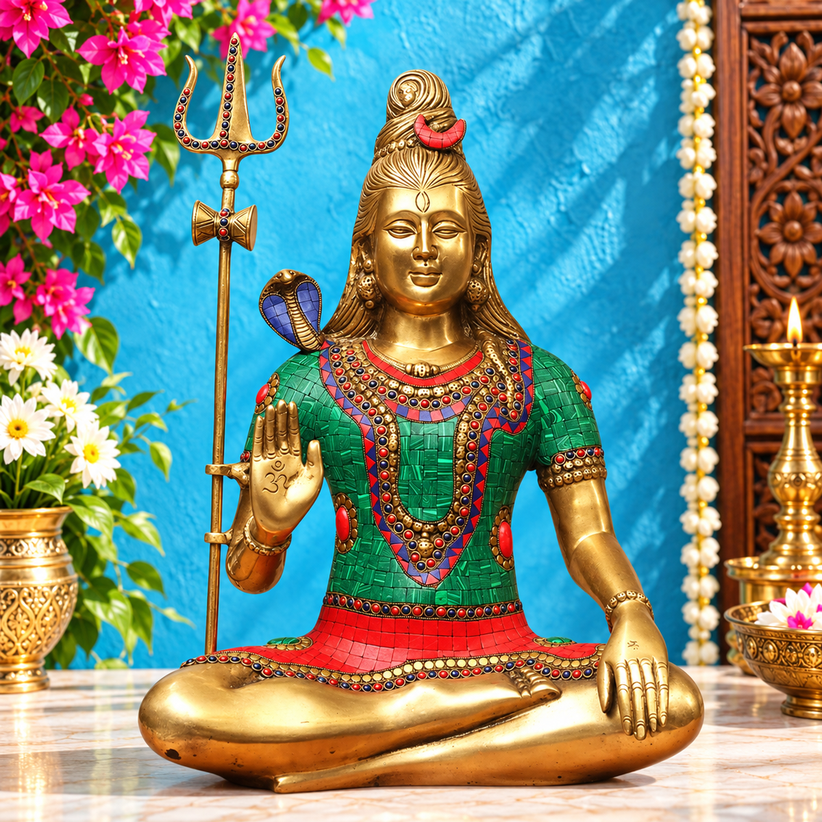 Brassaura® Brass Sitting Lord Shiva Statue with Intricate Traditional Detailing | Pure Superfine Brass Handcrafted Murti | Brass Statue for Home Temple, Pooja Room | Height 20 Inches | Weight 12.4 Kgs