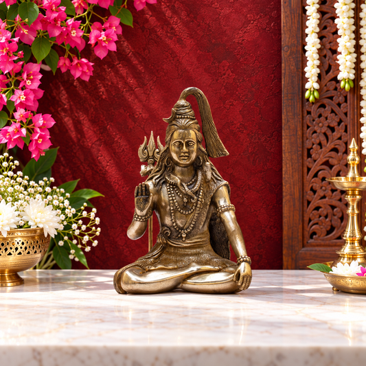 Brassaura® Artistic Brass Lord Shiva Murti with Intricate Traditional Detailing | Pure Superfine Brass Handcrafted Murti | Brass Statue for Home Temple, Pooja Room | Height 12 Inches | Weight 4.5 Kgs