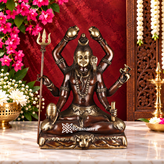 Brassaura® Traditional Brass Lord Shiva Murti with Intricate Handcrafted Detailing | Pure Superfine Brass Handcrafted Murti | Brass Statue for Home Temple, Pooja Room | Height 30 Inches | Weight 48 Kgs