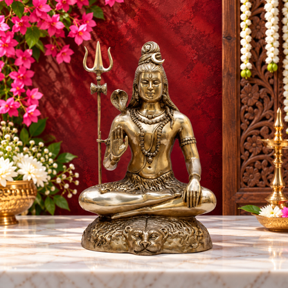 ब्रासोरा® ब्रास भगवान शिव मूर्ति - ऊंचाई 24 इंच | मंदिर और उपहार के लिए पूजा मूर्ति