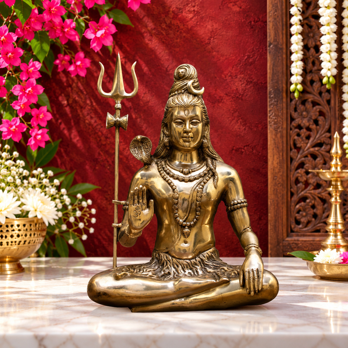ब्रासौड़ा® ब्रास शिव आइडल – ऊंचाई 19 | पूजा घर और मंदिर के लिए पारंपरिक मूर्ति