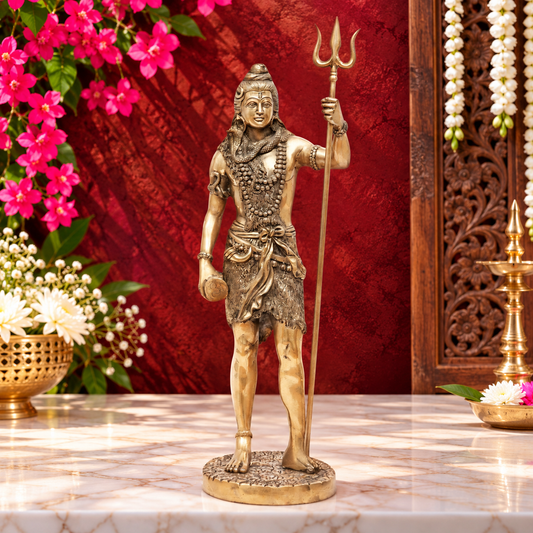 Brassaura® Premium Brass Lord Shiva Idol with Intricate Traditional Detailing | Pure Superfine Brass Handcrafted Murti | Brass Statue for Home Temple, Pooja Room | Height 26 Inches | Weight 11 Kgs