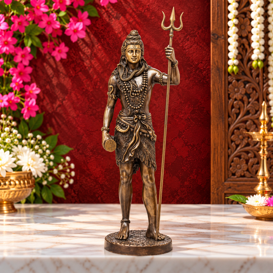 Brassaura® Premium Brass Lord Shiva Idol with Intricate Traditional Detailing | Pure Superfine Brass Handcrafted Murti | Brass Statue for Home Temple, Pooja Room | Height 26 Inches | Weight 11 Kgs