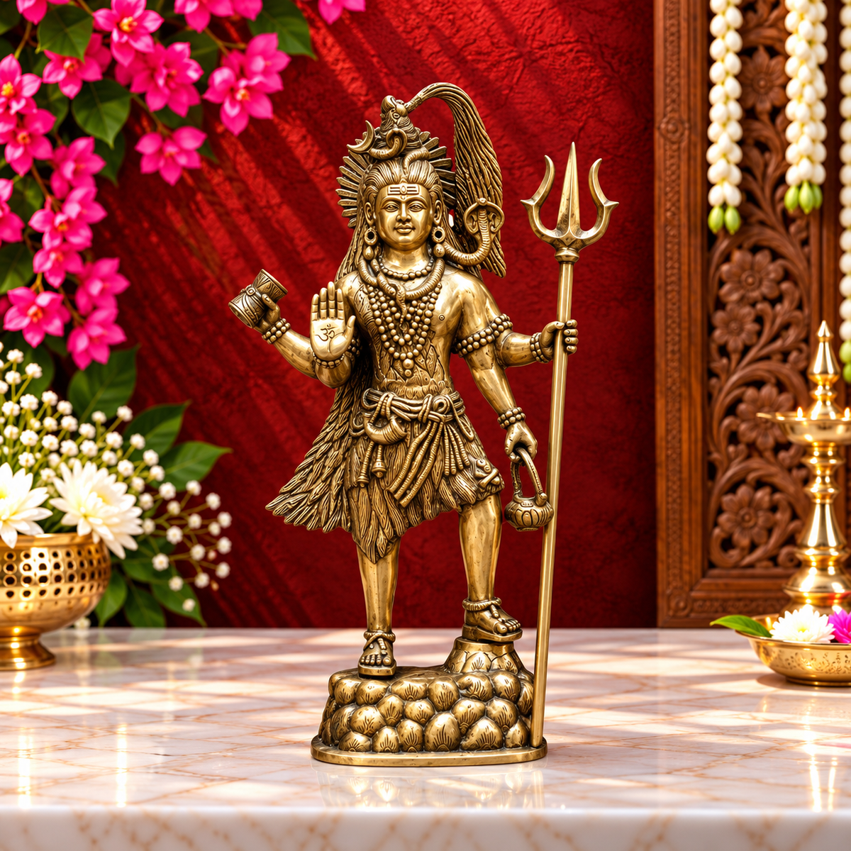 Brassaura® Finely Handcrafted Brass Lord Shiva Murti with Intricate Traditional Detailing | Pure Superfine Brass Handcrafted Murti | Brass Statue for Home Temple, Pooja Room | Height 23 Inches | Weight 13 Kgs
