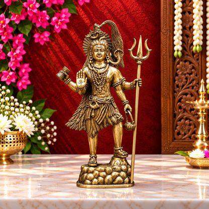 Brassaura® Finely Handcrafted Brass Lord Shiva Murti with Intricate Traditional Detailing | Pure Superfine Brass Handcrafted Murti | Brass Statue for Home Temple, Pooja Room | Height 23 Inches | Weight 13 Kgs