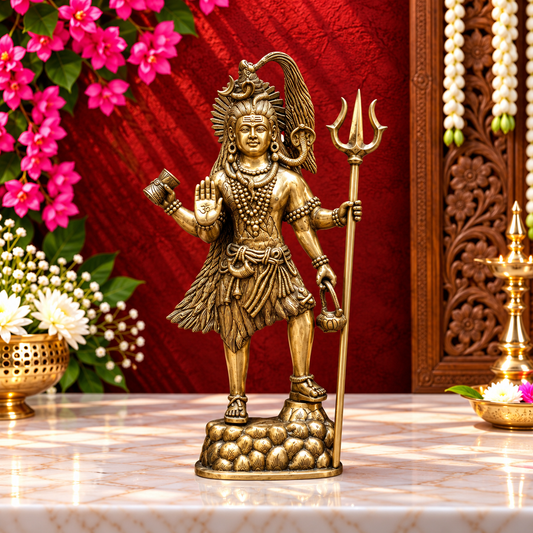 Brassaura® Finely Handcrafted Brass Lord Shiva Murti with Intricate Traditional Detailing | Pure Superfine Brass Handcrafted Murti | Brass Statue for Home Temple, Pooja Room | Height 23 Inches | Weight 13 Kgs