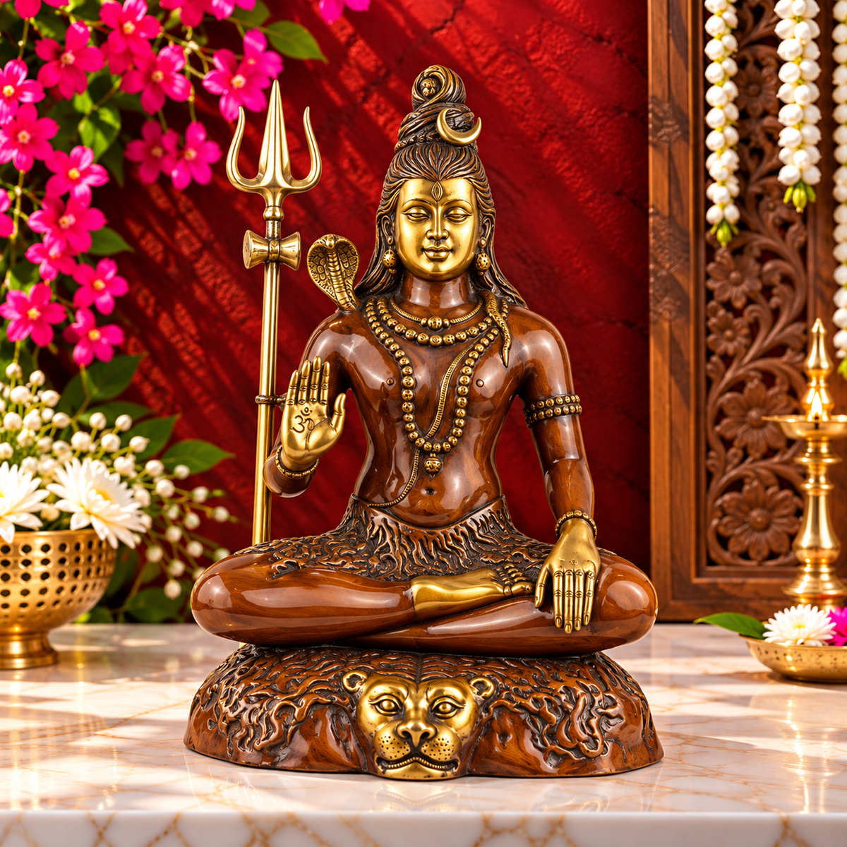 Brassaura® Elegant Brass Lord Shiva Idol with Fine Traditional Detailing | Pure Superfine Brass Handcrafted Murti | Brass Statue for Home Temple, Pooja Room | Height 24 Inches | Weight 17 Kgs