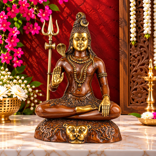 Brassaura® Elegant Brass Lord Shiva Idol with Fine Traditional Detailing | Pure Superfine Brass Handcrafted Murti | Brass Statue for Home Temple, Pooja Room | Height 24 Inches | Weight 17 Kgs