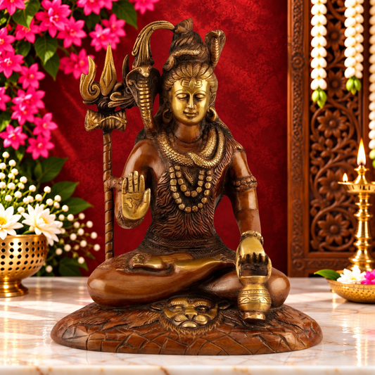 Brassaura® Handcrafted Brass Lord Shiva Idol with Intricate Traditional Detailing | Pure Superfine Brass Handcrafted Murti | Brass Statue for Home Temple, Pooja Room | Height 10 Inches | Weight 4.3 Kgs