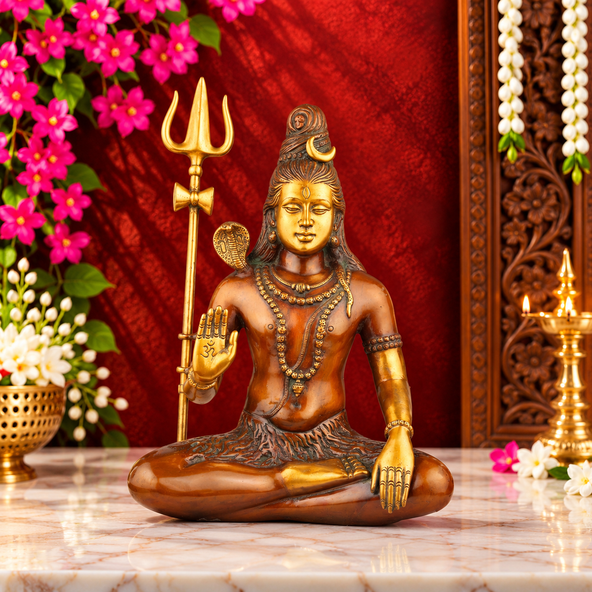 Brassaura® प्रीमियम पीतल शिव मूर्ति – ऊंचाई 20 इंच | पारंपरिक मंदिर प्रतिमा