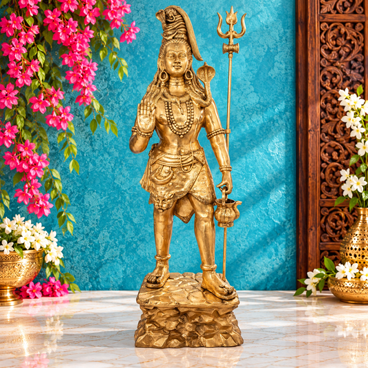 Brassaura® Majestic Brass Lord Shiva Murti | Pure Superfine Brass Handcrafted Murti | Brass Statue for Home Temple, Pooja Room | Height 90 Inches | Weight 186 Kgs