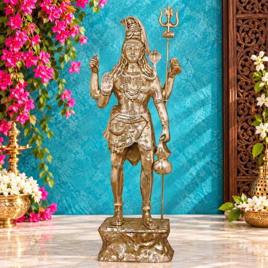 Brassaura® Majestic Brass Lord Shiva Statue | Pure Superfine Brass Handcrafted Murti | Brass Statue for Home Temple, Pooja Room | Height 90 Inches | Weight 186 Kgs