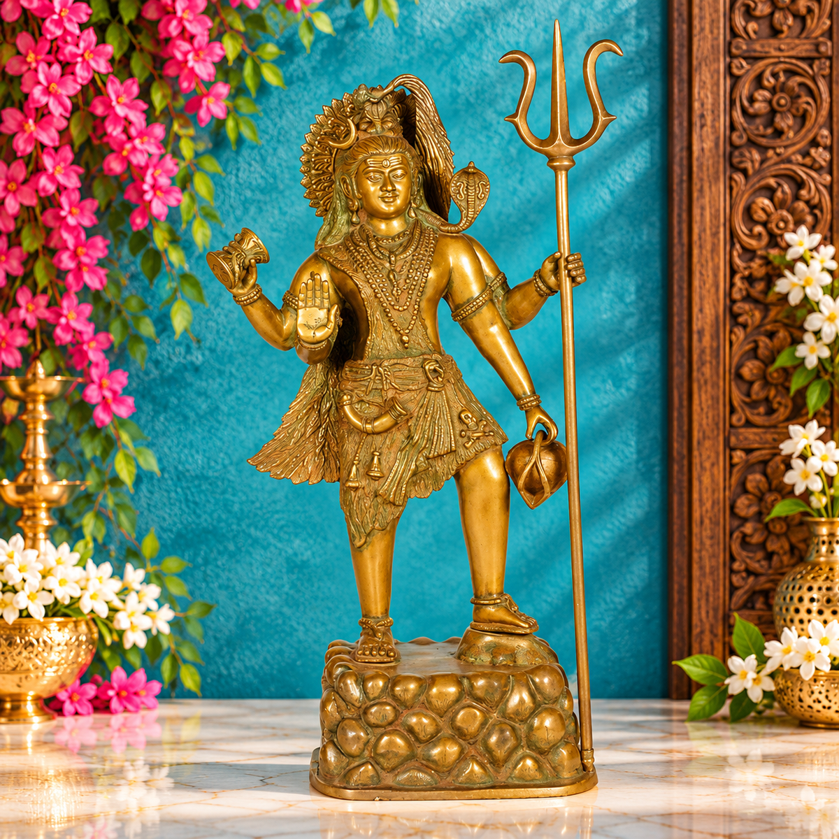 Brassaura® सजावटी पीतल की शिव प्रतिमा – 27 इंच ऊंची | गृह सज्जा के लिए आध्यात्मिक मूर्ति