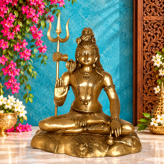 Brassaura® Artistic Brass Lord Shiva Murti with Intricate Traditional Craftsmanship | Pure Superfine Brass Handcrafted Murti | Brass Statue for Home Temple, Pooja Room | Height 30 Inches | Weight 36 Kgs
