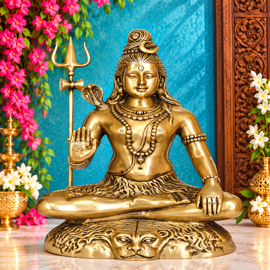 Brassaura® Handcrafted Brass Lord Shiva Idol with Intricate Traditional Detailing | Pure Superfine Brass Handcrafted Murti | Brass Statue for Home Temple, Pooja Room | Height 23 Inches | Weight 17.5 Kgs