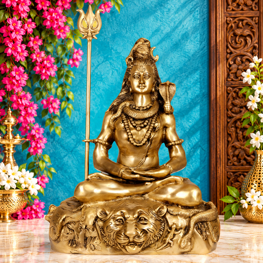 Brassaura® Grand Brass Lord Shiva Statue with Intricate Traditional Craftsmanship | Pure Superfine Brass Handcrafted Murti | Brass Statue for Home Temple, Pooja Room | Height 31 Inches | Weight 40 Kgs