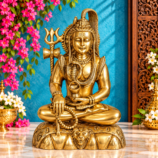 Brassaura® Finely Handcrafted Brass Lord Shiva Murti with Intricate Traditional Detailing | Pure Superfine Brass Handcrafted Murti | Brass Statue for Home Temple, Pooja Room | Height 9.5 Inches | Weight 3 Kgs