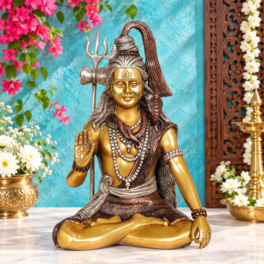 Brassaura® Handcrafted Brass Lord Shiva Idol with Intricate Traditional Detailing | Pure Superfine Brass Handcrafted Murti | Brass Statue for Home Temple, Pooja Room | Height 11.5 Inches | Weight 5 Kgs