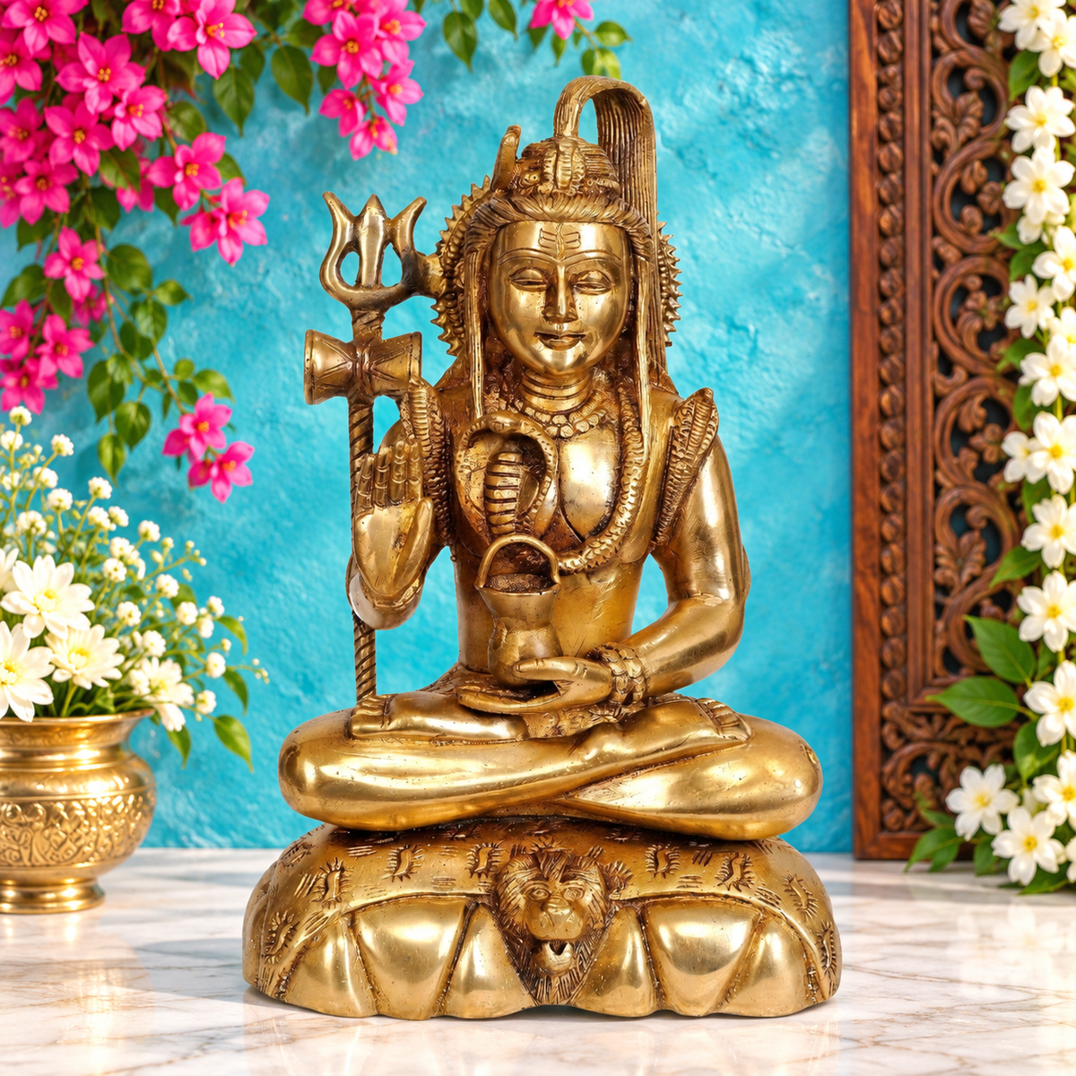 Brassaura™ शानदार पीतल भगवान शिव मूर्ति - ऊंचाई 9.5 इंच और वज़न 3 किलोग्राम | पवित्र सज्जा